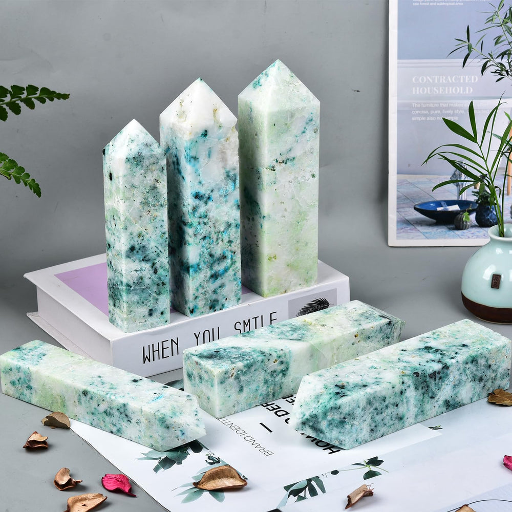 JIC Gem Chrysocolla crystal wand highlights color and energy focus.