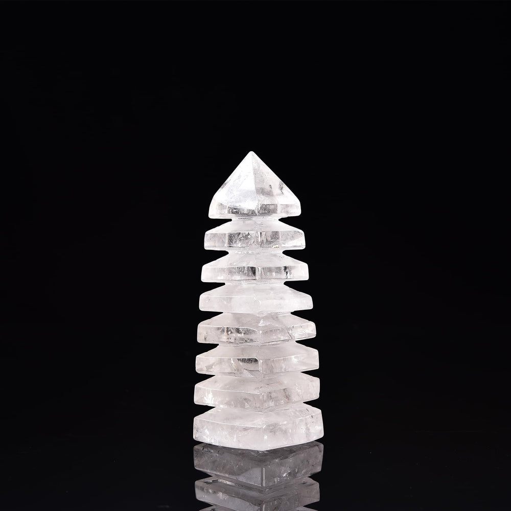 JIC Gem clear quartz tower front view enhances calm energy in any room