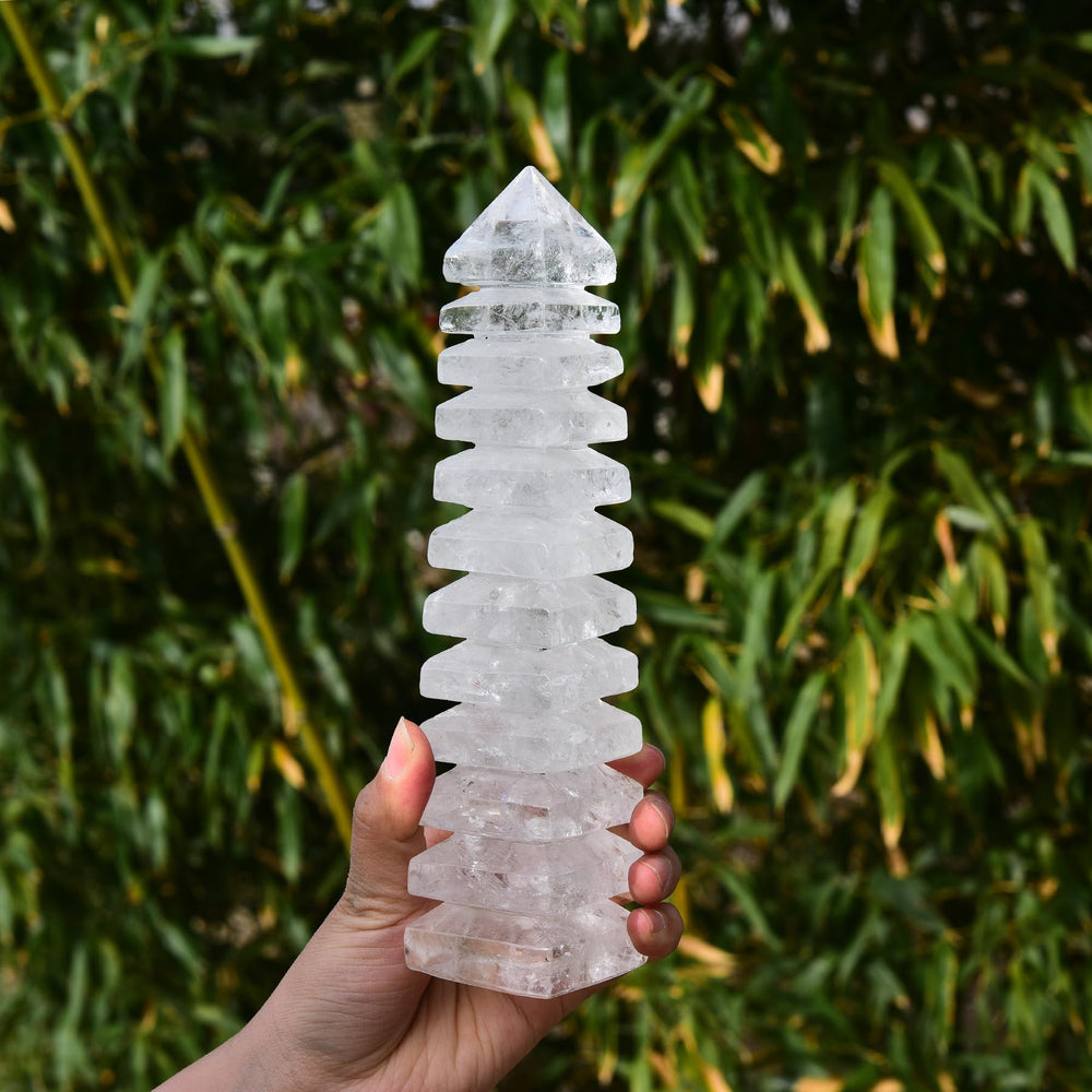 JIC Gem clear quartz tower gradient yellow, warm glow for meditation corners.