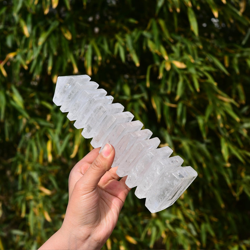 JIC Gem clear quartz tower side angle, balances decor and focus.
