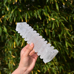 JIC Gem clear quartz tower side angle, balances decor and focus.