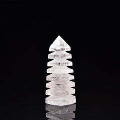 JIC Gem clear quartz tower on desk showcasing multi-storey design and calm energy