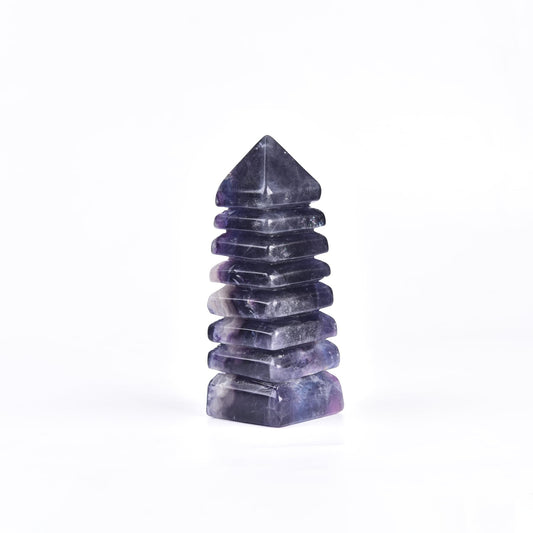 JIC Gem colorful fluorite tower displays vibrant layers for focused meditation and energy balance.