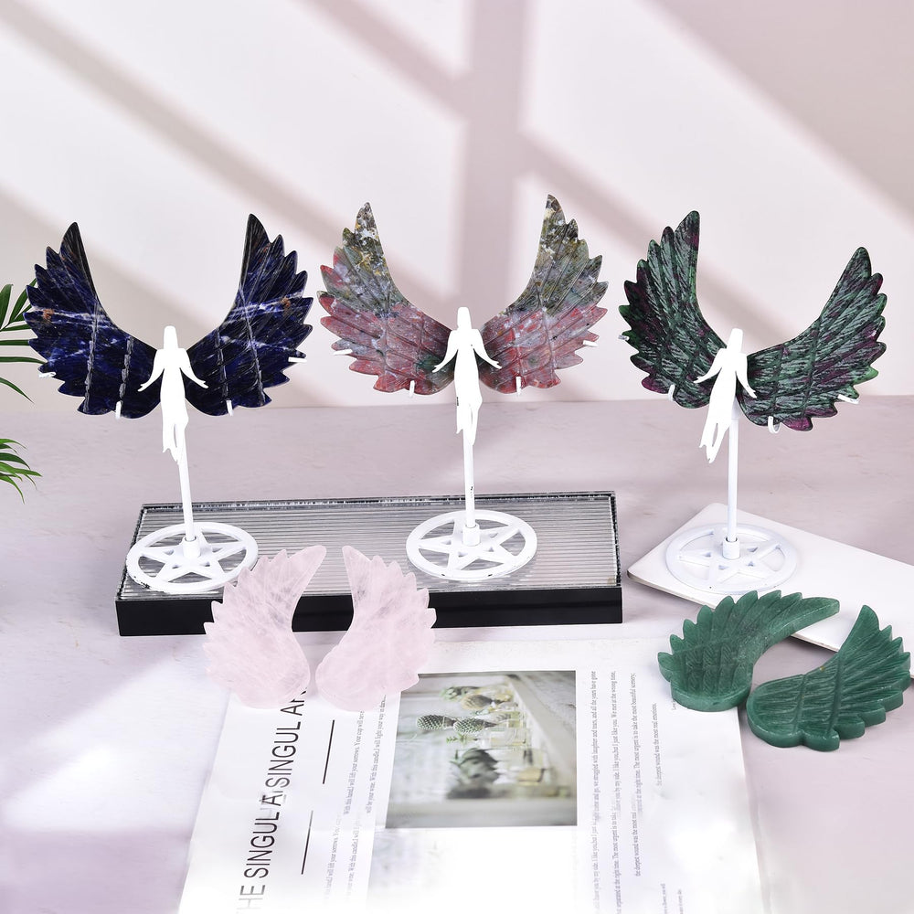 JIC Gem stand-inclusive crystal angel wings secure display for altar or shelf