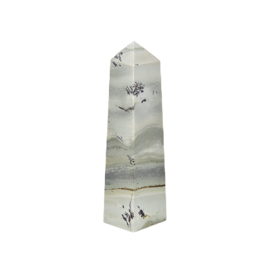 JIC Gem dendritic jade obelisk tower close-up with natural patterns for abundance