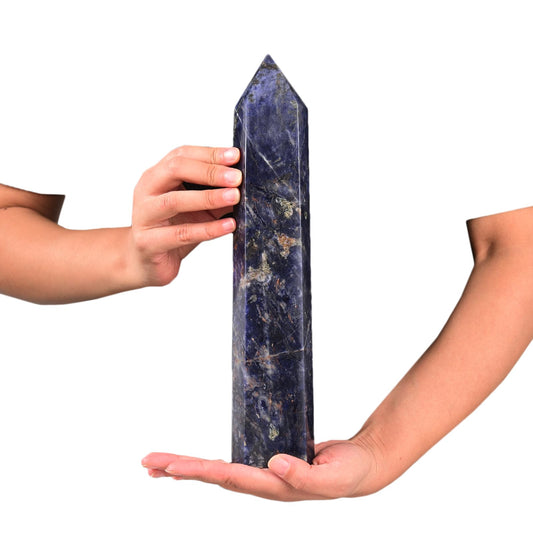 JIC Gem extra-large blue sodalite wand close-up showing six facets for meditation focus.