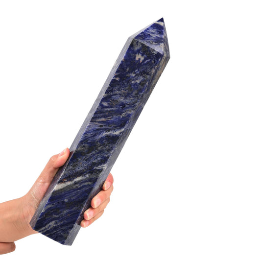 JIC Gem extra large blue sodalite wand with hexagonal facets for meditation clarity.