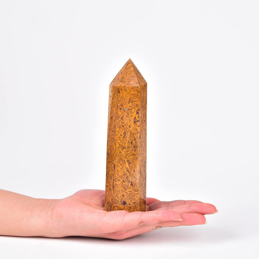 JIC Gem Golden Silk Jade crystal tower wand for serene energy balance at home