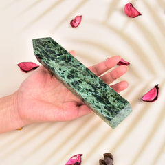 JIC Gem green crystal tower in grid promoting energy flow.