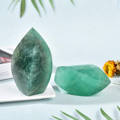 JIC Gem Green Fluorite tower close-up reveals natural veining and color