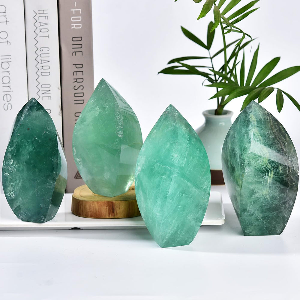 JIC Gem Green Fluorite crystal tower presented as a gift-ready deco piece