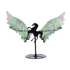 JIC Gem green fluorite unicorn wings on stand add vibrant decor and calm ambience