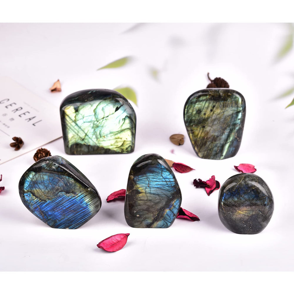 JIC Gem labradorite free form stone with vibrant color play under light.