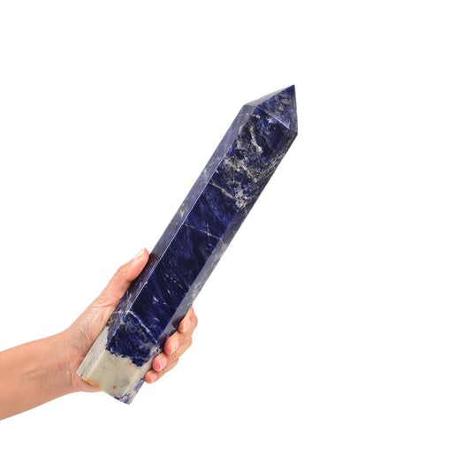 JIC Gem large blue sodalite obelisk tower showcasing natural color and focal energy