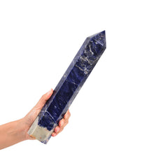 JIC Gem large blue sodalite obelisk tower showcasing natural color and focal energy