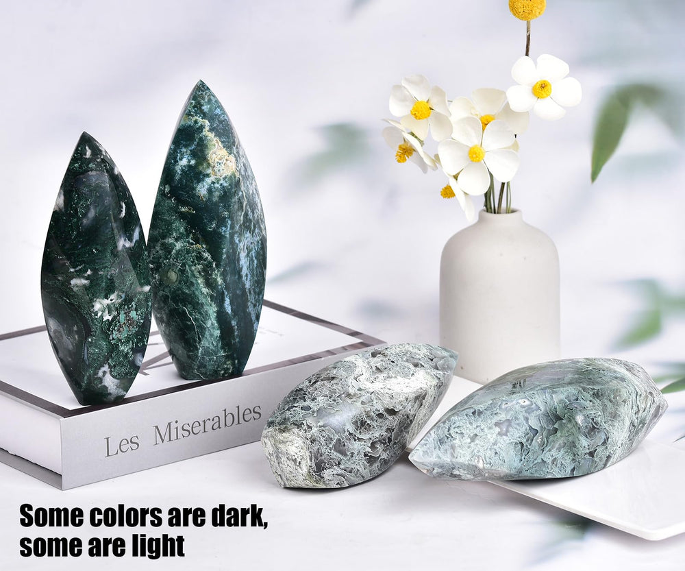 JIC Gem Moss Agate Tower natural texture with subtle inclusions.