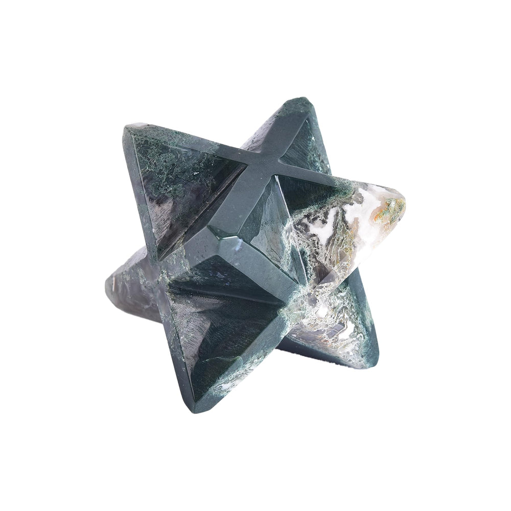 JIC Gem Moss inclusions Merkaba highlights natural artistry for mindful focus