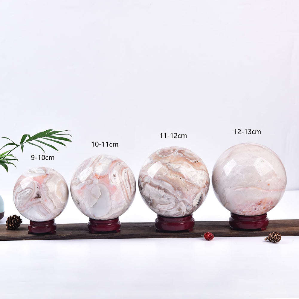 JIC Gem natural pink agate ball showing unique texture for collection