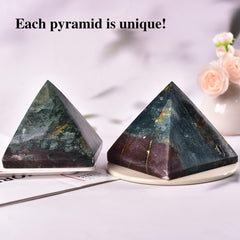 JIC Gem Ocean Jasper pyramid on the desk supports meditation and concentration