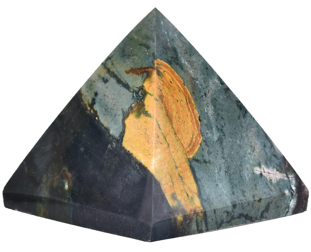 JIC Gem Ocean Jasper pyramid front view for desk calm and focused energy