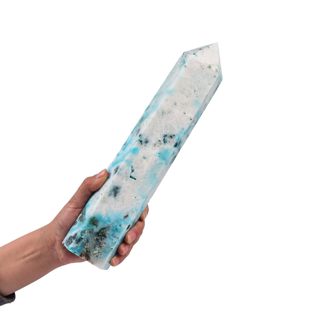 JIC Gem Phoenix Pine obelisk quartz tower with six facets for focused energy and display.