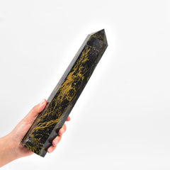 JIC Gem Pietersite quartz wand six facets for focused energy work