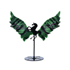 JIC Gem ruby zoisite unicorn wings front view shows vibrant color for decor