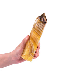 JIC Gem six-faceted yellow fluorite crystal wand supports Reiki sessions and concentration.