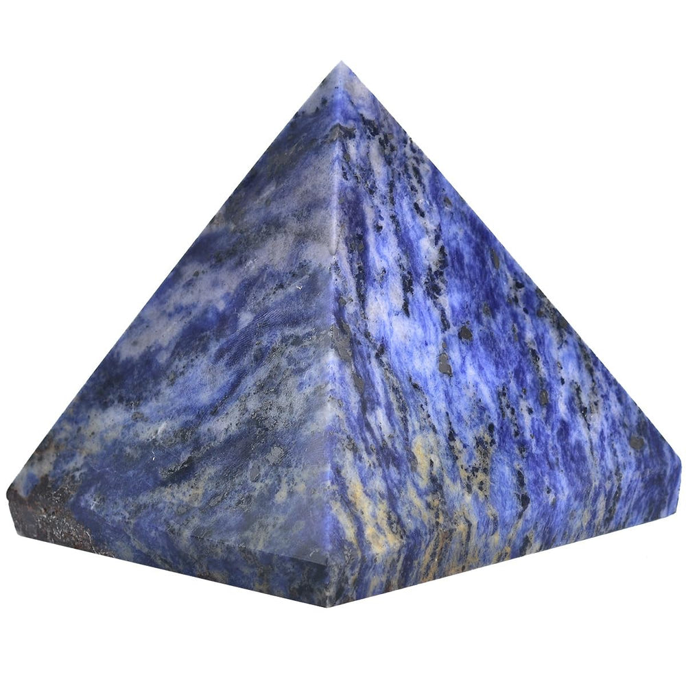 JIC Gem sodalite pyramid closeup showing natural texture and color variations.