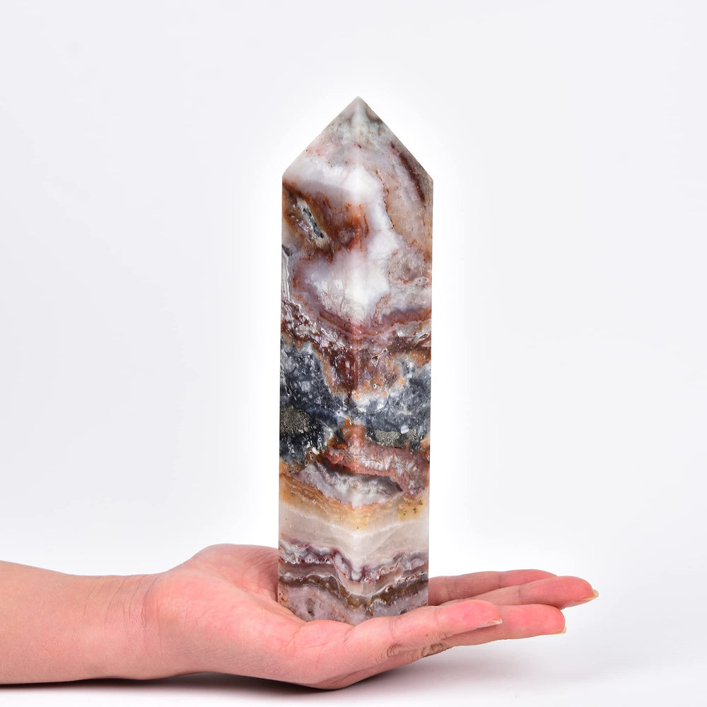 JIC Gem striped agate tetrahedral wand for meditation and focus.