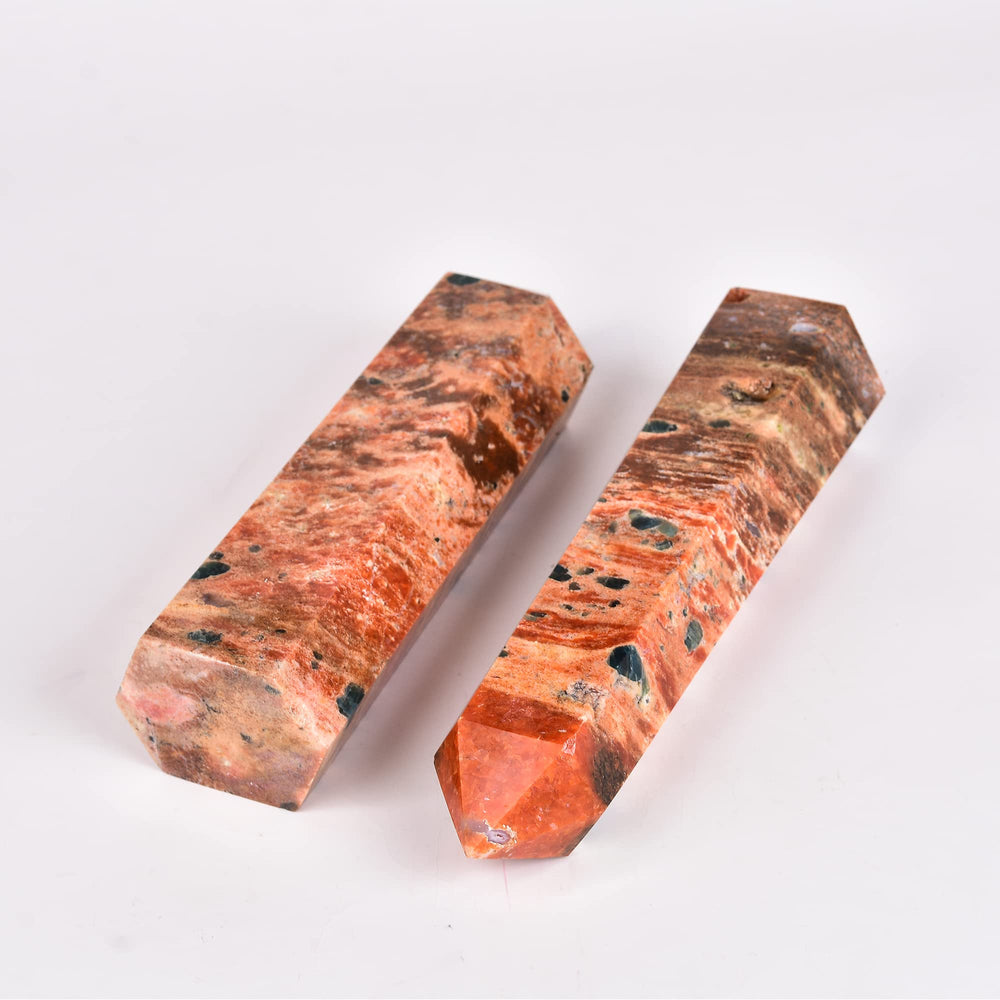 JIC Gem sunstone blue apatite crystal tower showcasing vibrant color for calm focus.