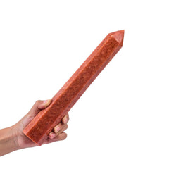 Close-up of JIC Gem sunstone obelisk tower showing natural facets for meditation