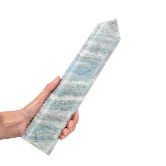 JIC Gem trolleite obelisk tower wand with calm-revealing blue hues for meditation.