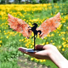 JIC Gem Unicorn Wings crystal with stand enhances desk or shelf display.