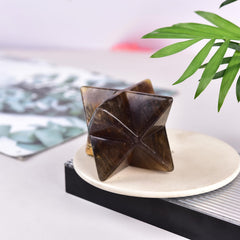 JIC Gem yellow fluorite Merkaba 3D star pattern adds visual harmony.