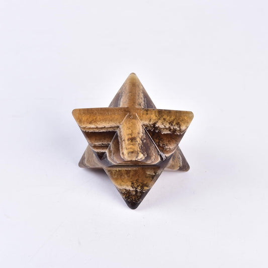 JIC Gem yellow fluorite Merkaba crystal 10-11 cm, perfect meditation centerpiece.