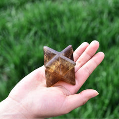 JIC Gem Yellow Fluorite Merkaba crystal close-up reveals natural patterns and hues