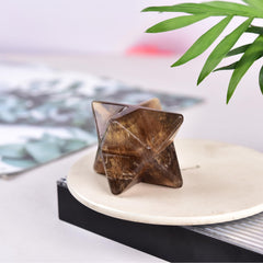 JIC Gem Yellow Fluorite Merkaba crystal ornamental display brings harmony to rooms