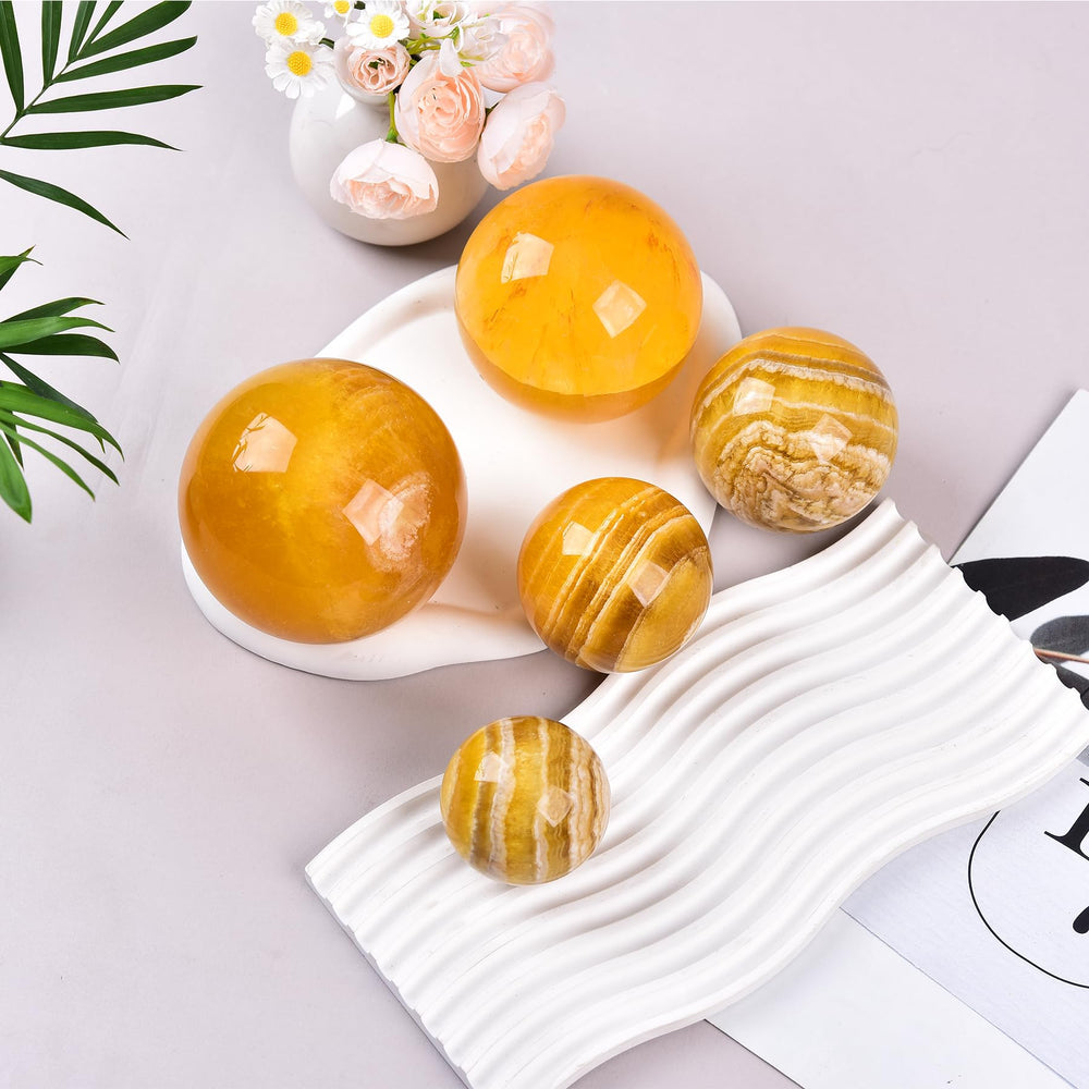 JIC Gem yellow fluorite sphere as witchcraft gift idea