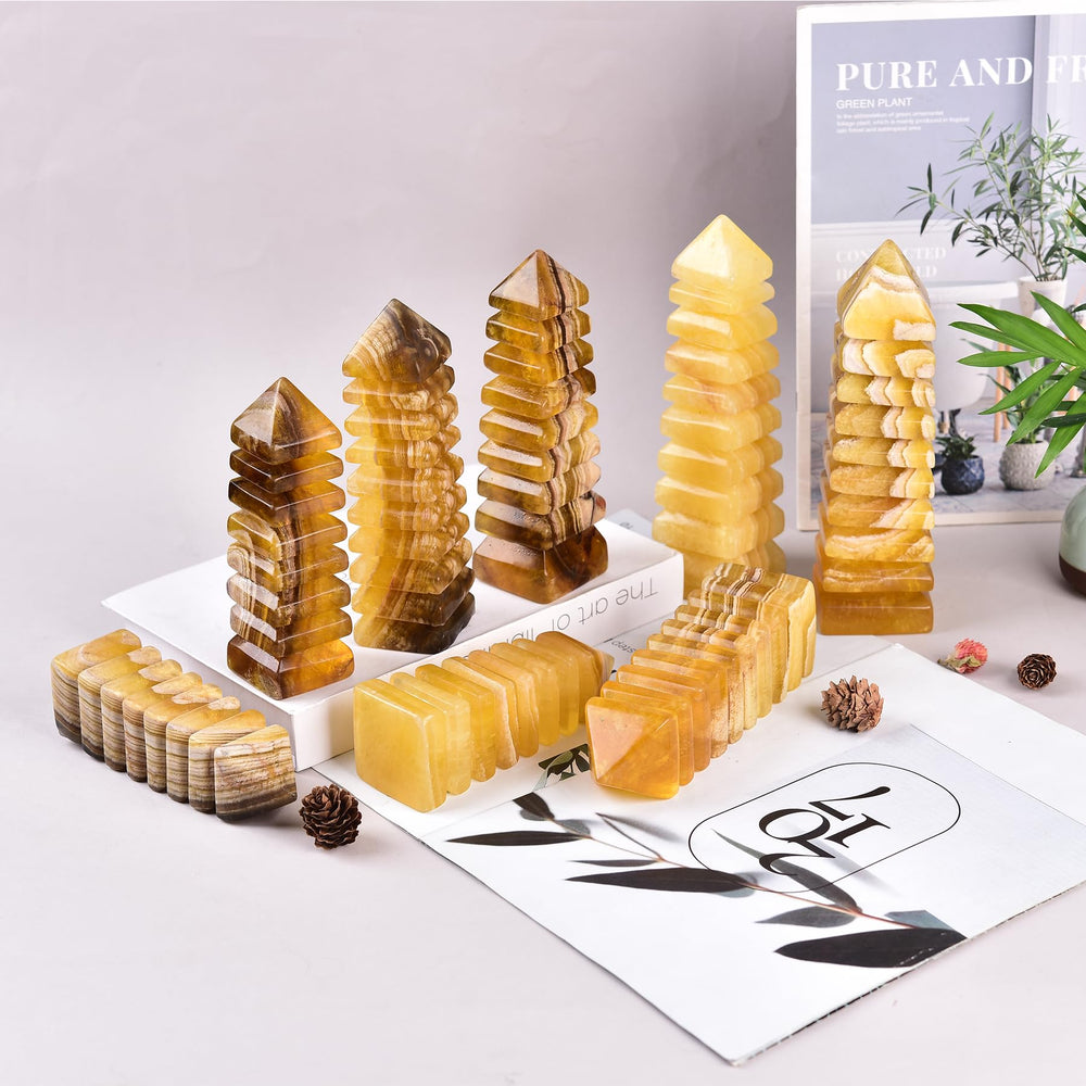 JIC Gem Yellow Fluorite Gift Tower symbolizes wealth and wisdom.