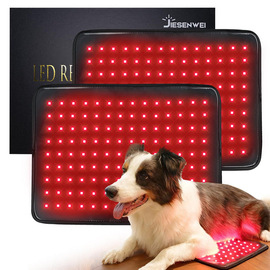 JIESENWEI red infrared pad for pets provides gentle warmth during rest.