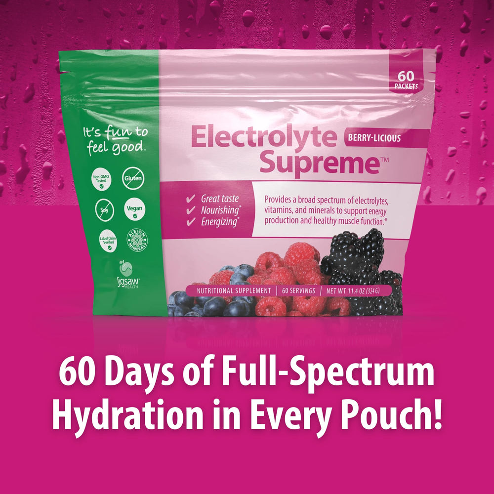 Jigsaw Electrolyte Supreme berry drink in a glass after workouts
