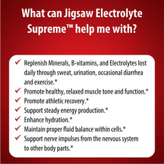 Jigsaw Electrolyte Supreme box with zinc and selenium info for broad mineral support.