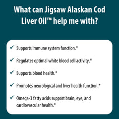 Jigsaw Health Cod Liver Oil bottle in Alaska setting, highlighting wild catch origin.