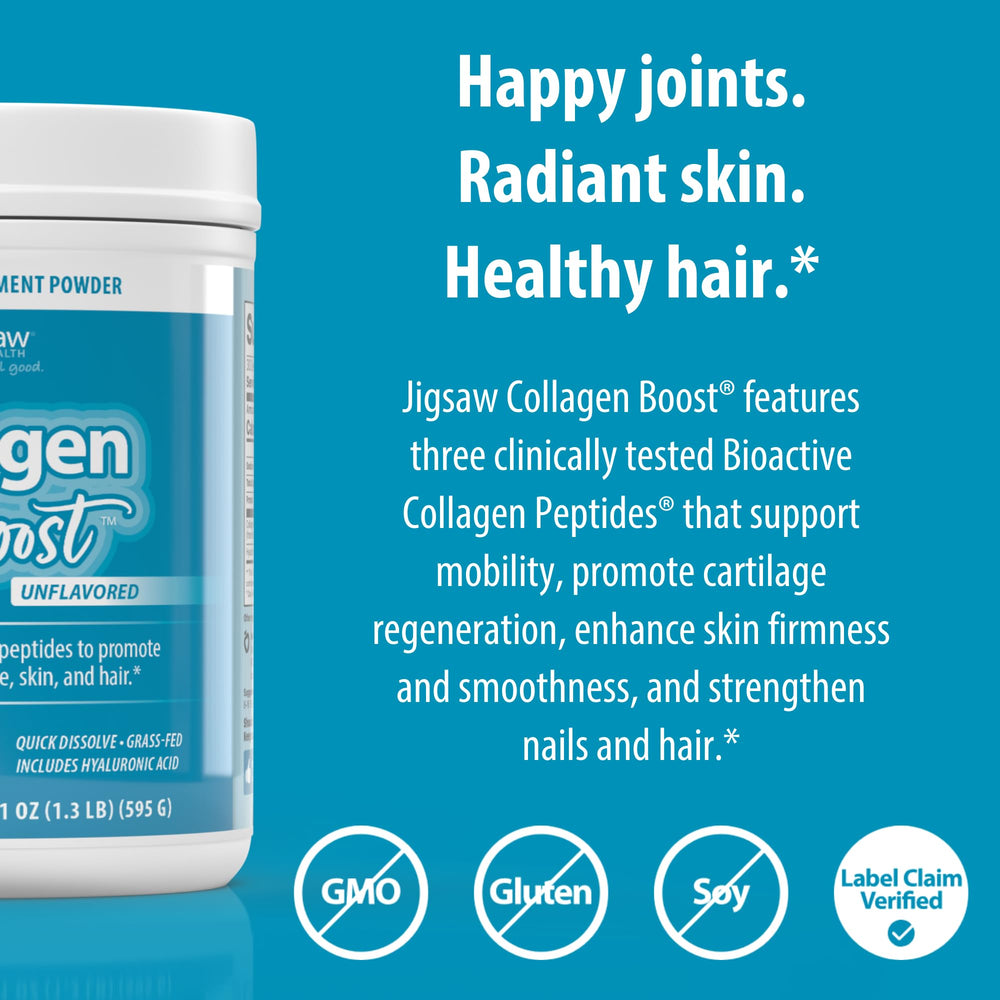 Jigsaw Health Collagen Boost scoop pour demonstrates easy daily servings