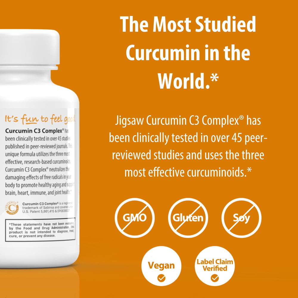 Label detail on Jigsaw Health Curcumin C3 Complex with 95% curcuminoids.