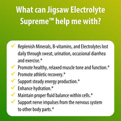 Jigsaw Health Electrolyte Supreme mineral blend includes calcium, magnesium, zinc for balance.