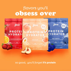 Jive Clear Protein Powder White Peach label close-up communicates no artificial additives.