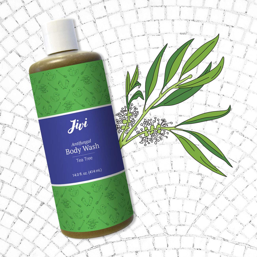 Pouring Jivi antifungal body wash from the bottle for daily use