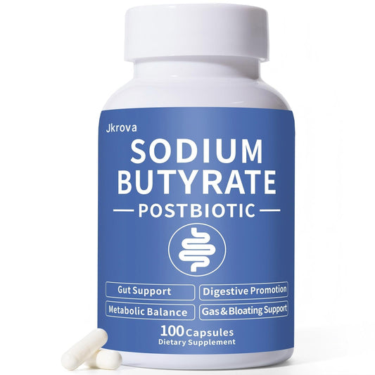 Jkrova sodium butyrate bottle showing the gut health supplement